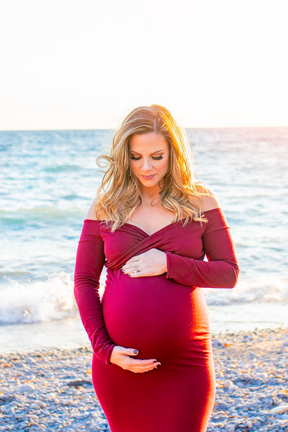 Red Fitted Gown - maternity photoshoot dress
