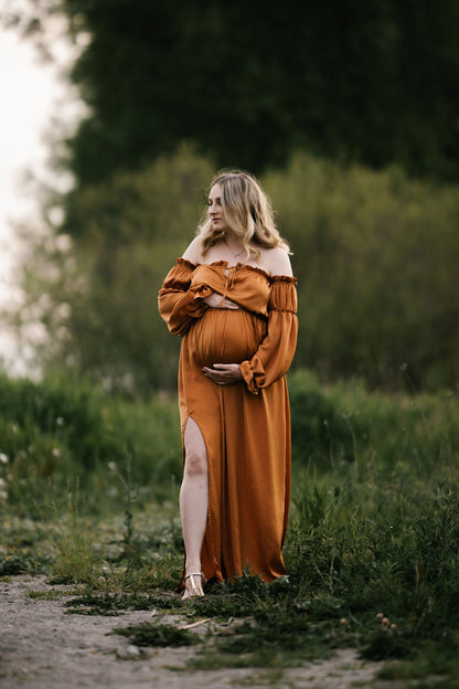 Rust Convertible Gown - maternity photoshoot dress