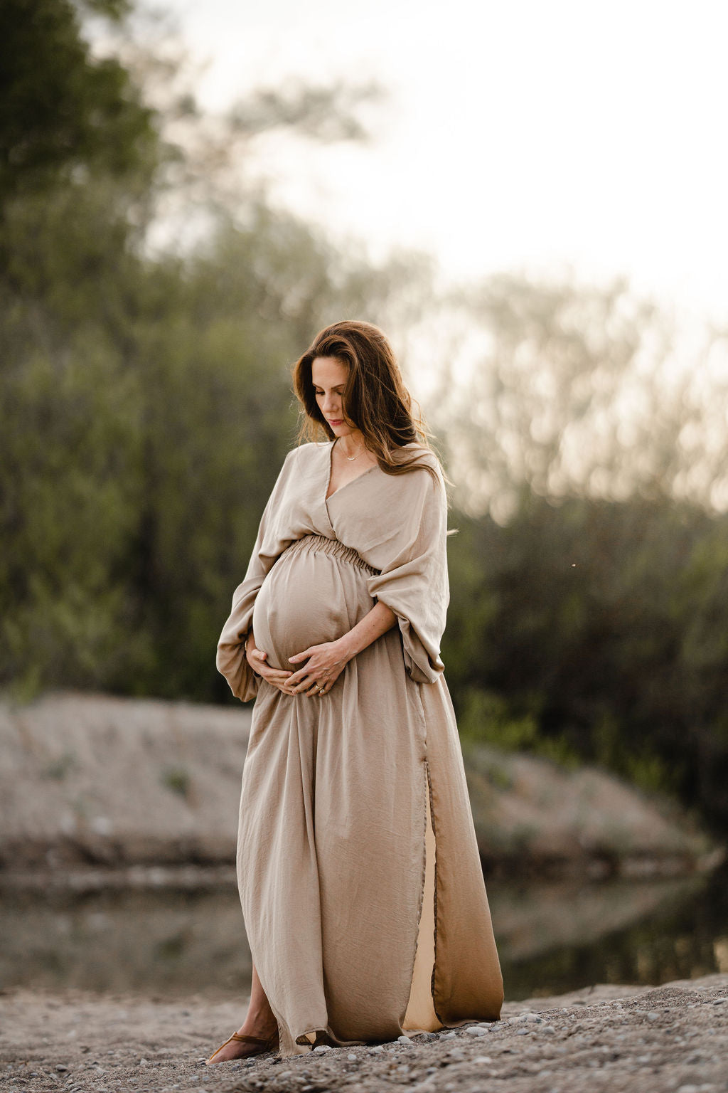 Champagne Convertible Gown - maternity photoshoot dress