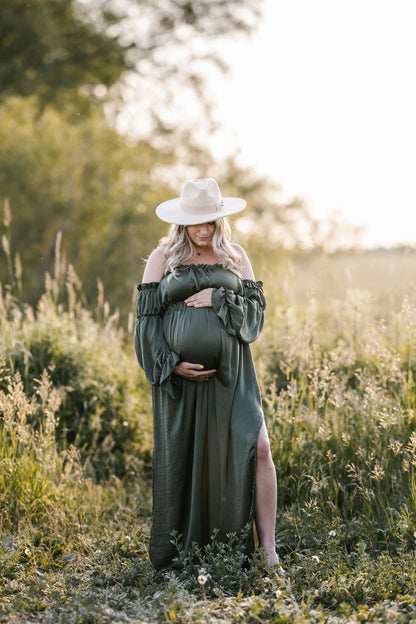 Cream Boho Hat - maternity photoshoot dress
