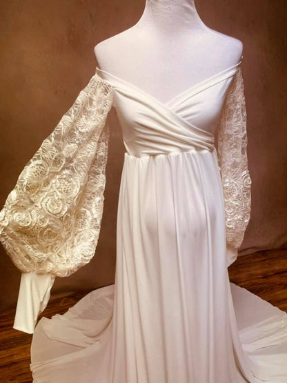 Ivory Clara Gown - lace sleeves - maternity photoshoot dress