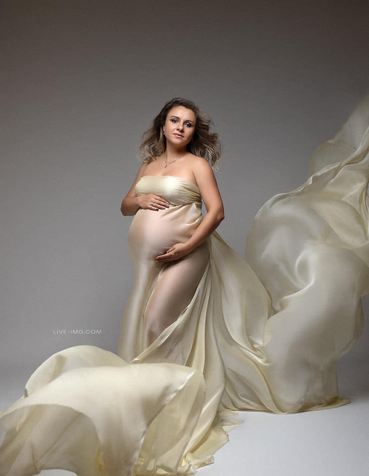 Ivory silky Chiffon Fabric - maternity photoshoot dress