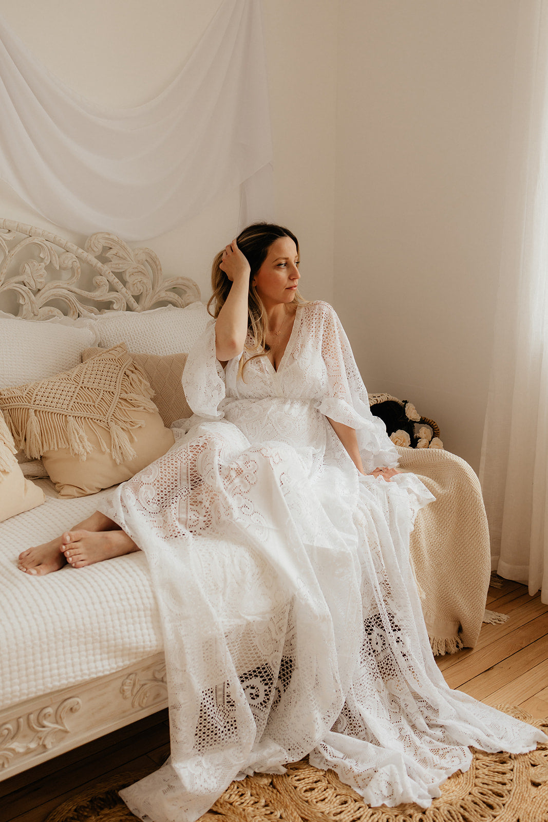 Romantic Lace Boho Gown - maternity photoshoot dress