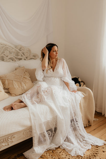 Romantic Lace Boho Gown - maternity photoshoot dress