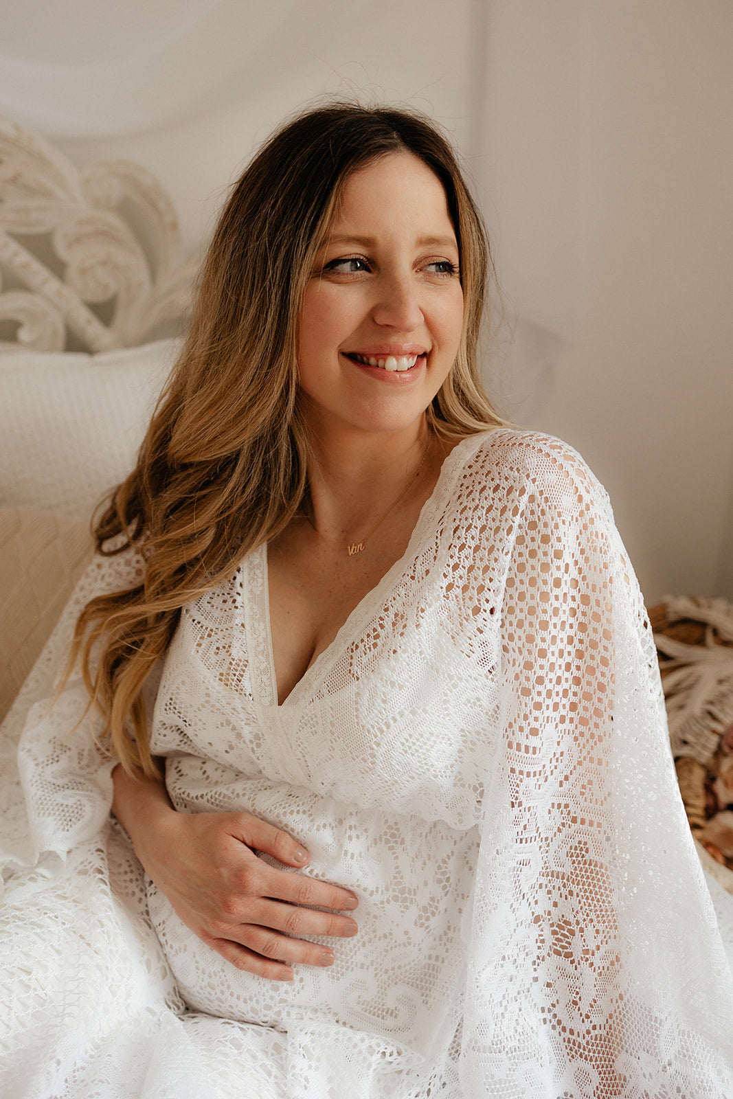 Romantic Lace Boho Gown - maternity photoshoot dress