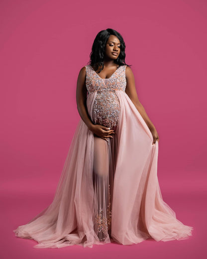 Pink Kissing Sunlight Gown - maternity photoshoot dress