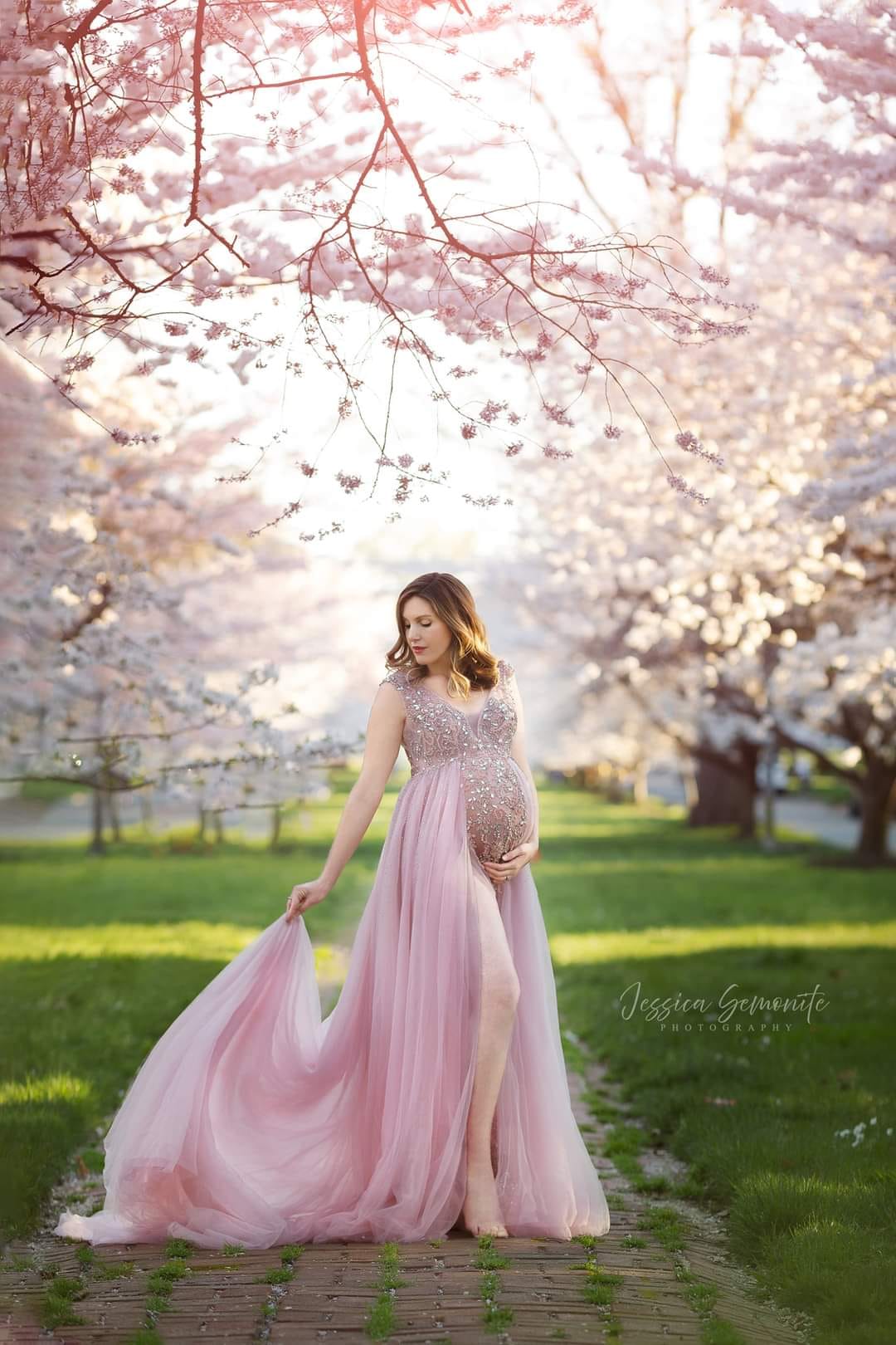 Pink Kissing Sunlight Gown - maternity photoshoot dress