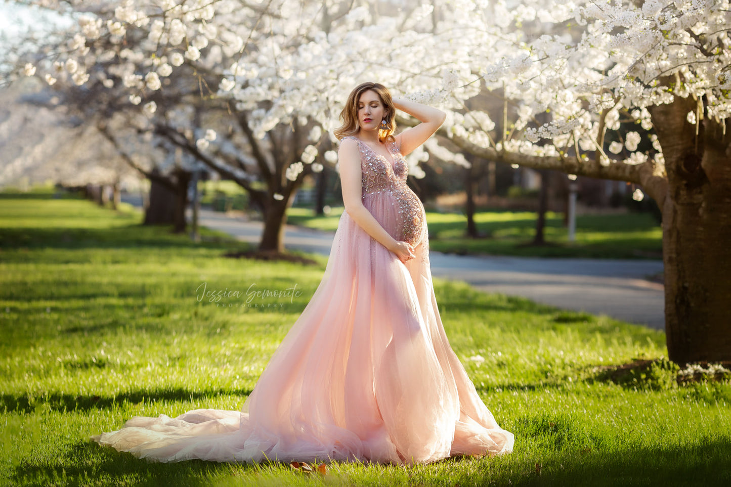 Pink Kissing Sunlight Gown - maternity photoshoot dress