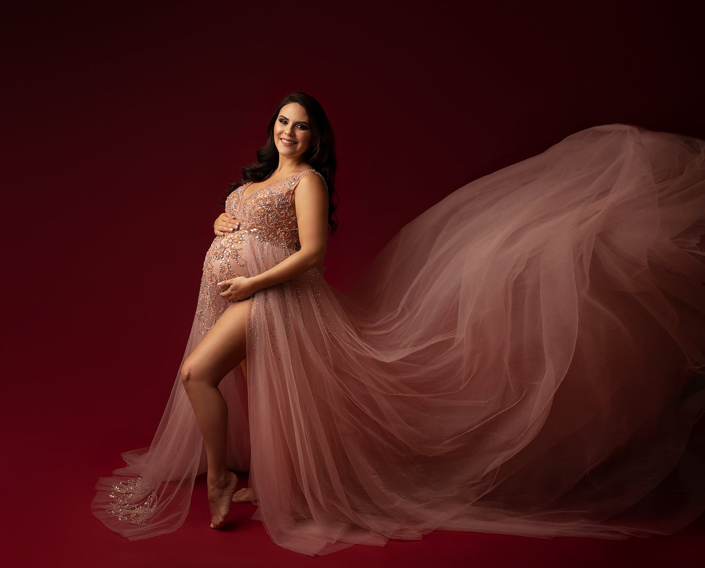 Pink Kissing Sunlight Gown - maternity photoshoot dress