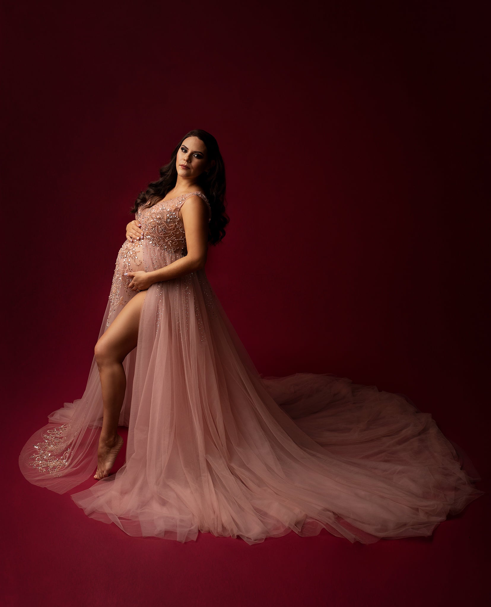 Pink Kissing Sunlight Gown - maternity photoshoot dress