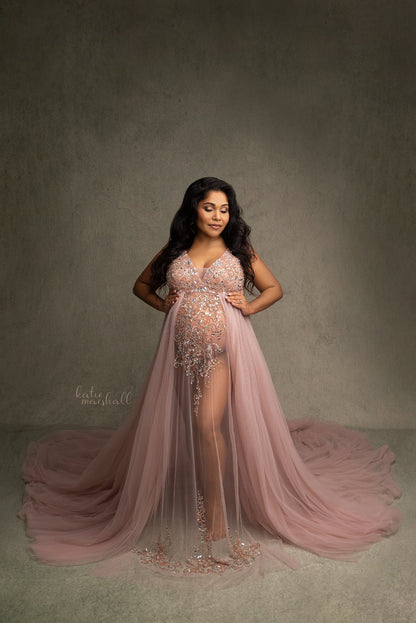 Pink Kissing Sunlight Gown - maternity photoshoot dress