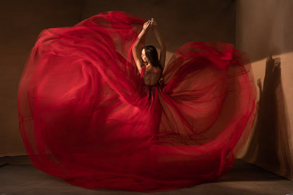 Red Kissing Sunlight Gown - maternity photoshoot dress