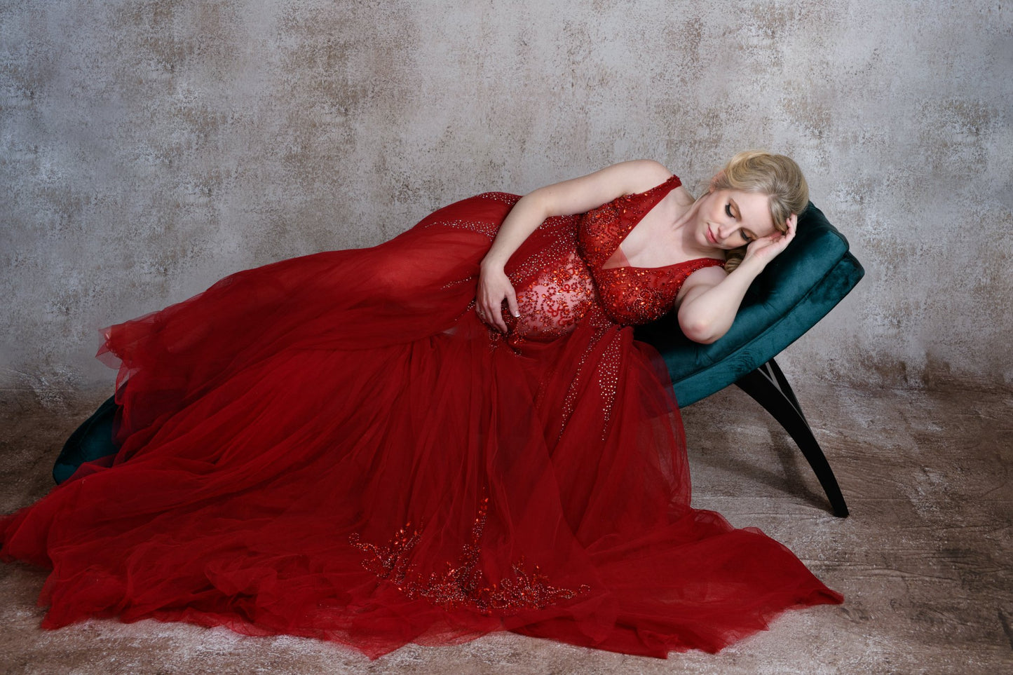 Red Kissing Sunlight Gown - maternity photoshoot dress