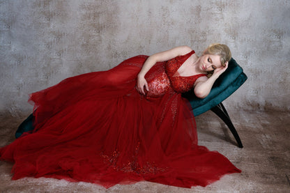 Red Kissing Sunlight Gown - maternity photoshoot dress