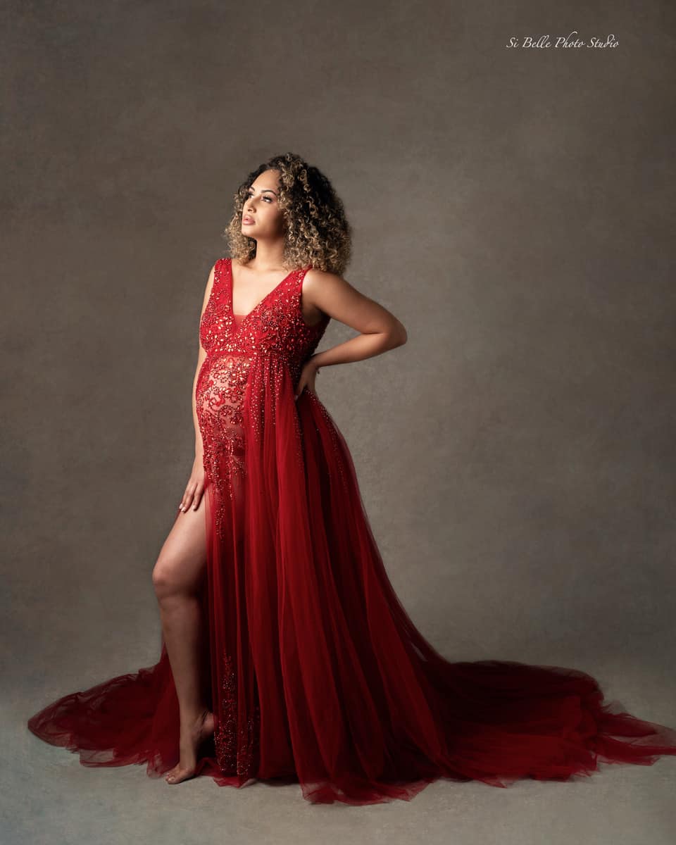Red Kissing Sunlight Gown - maternity photoshoot dress