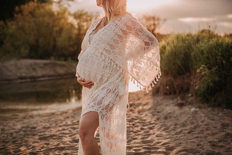 Scalloped Lace Boho Gown - maternity photoshoot dress