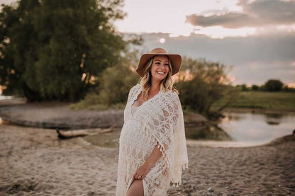 Scalloped Lace Boho Gown - maternity photoshoot dress
