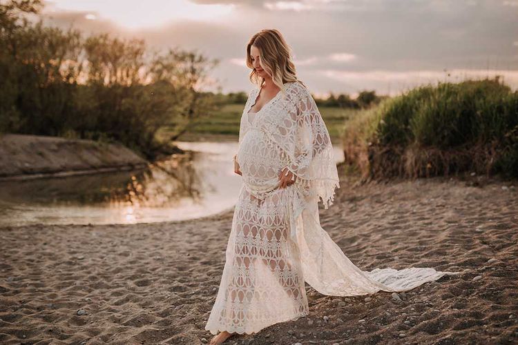 Scalloped Lace Boho Gown - maternity photoshoot dress