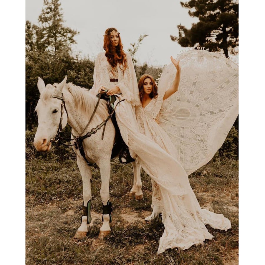 Lace Boho Gown with Cape - maternity photoshoot dress