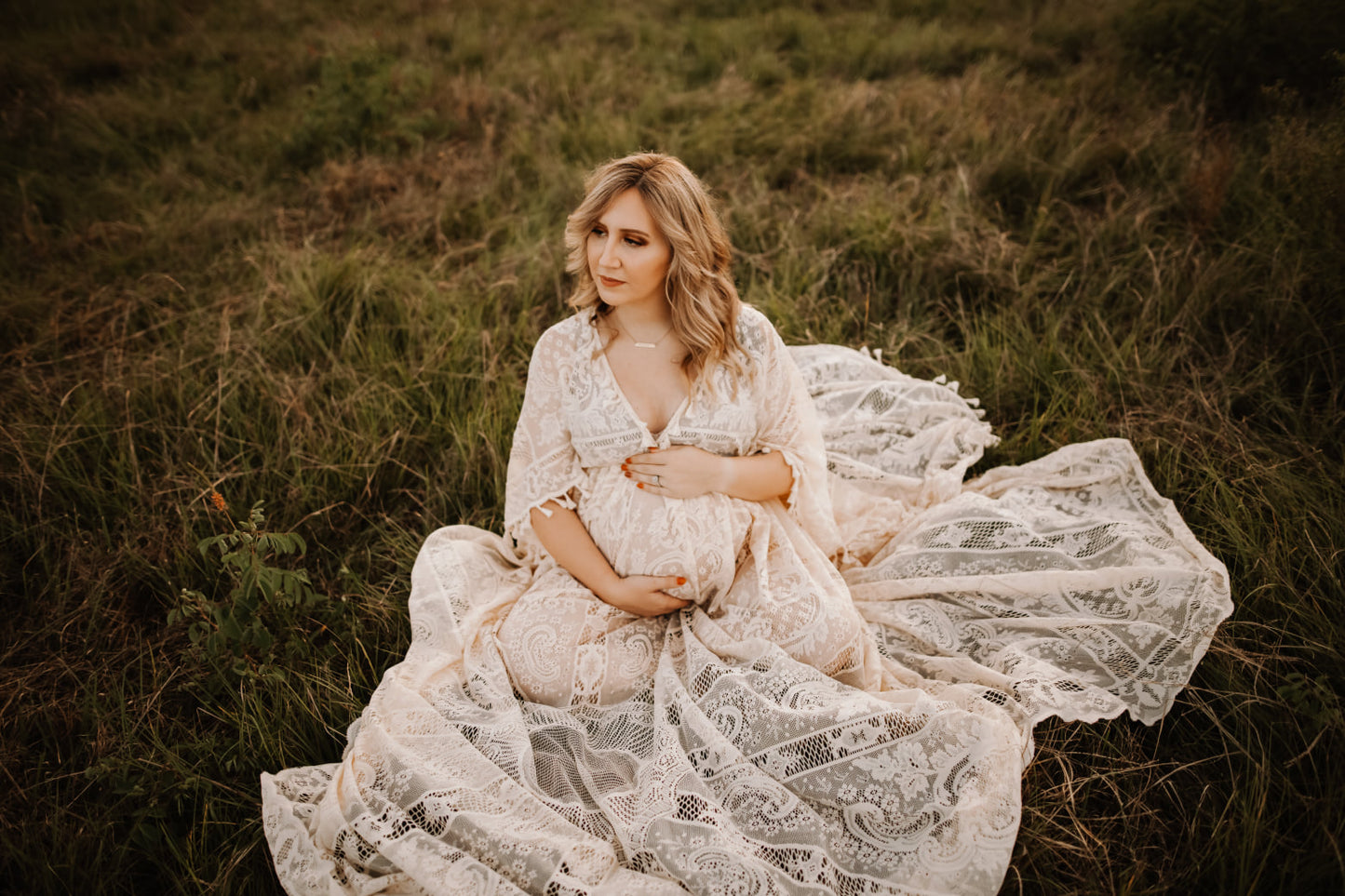 Lace Boho Gown with Cape - maternity photoshoot dress