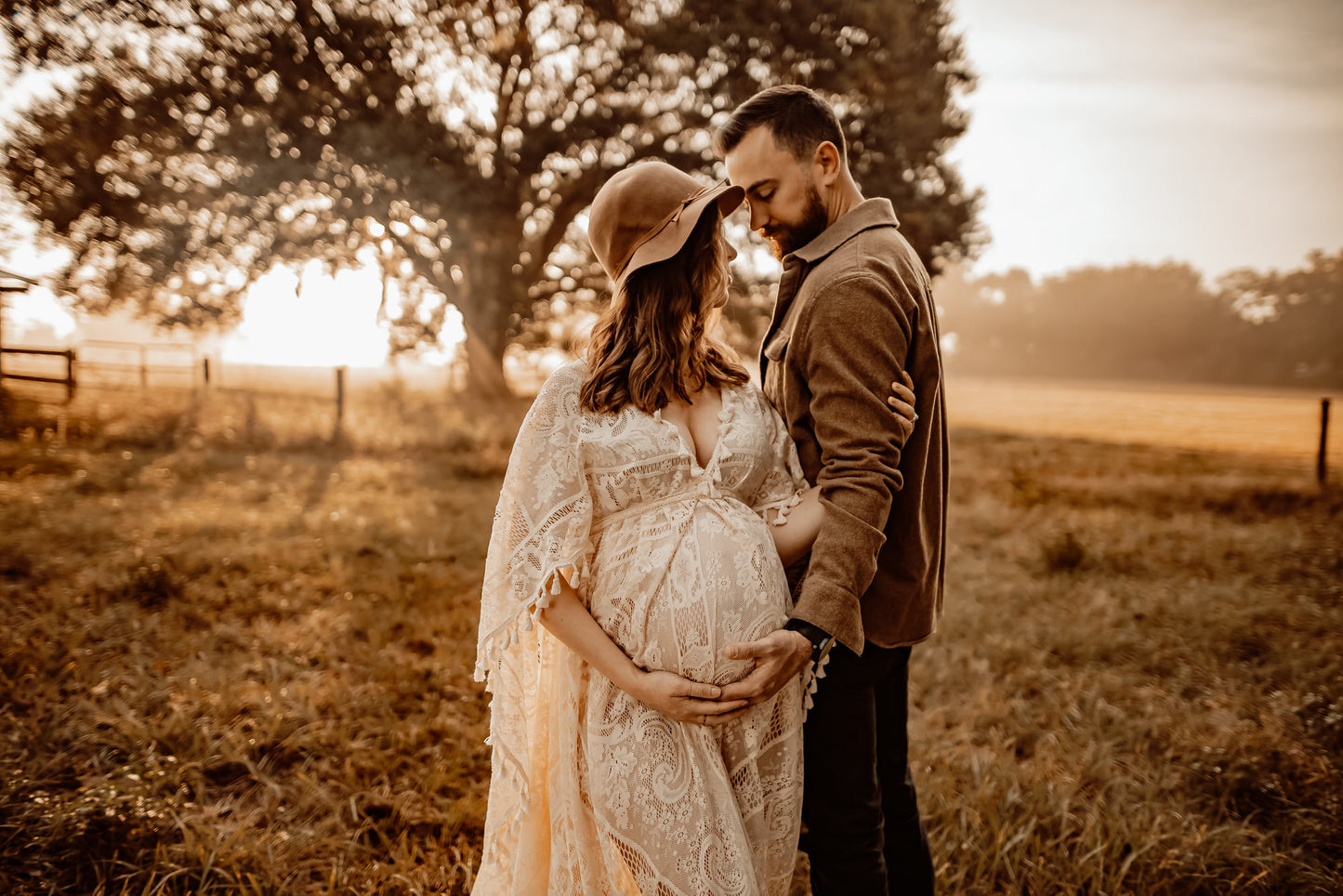 Lace Boho Gown with Cape - maternity photoshoot dress