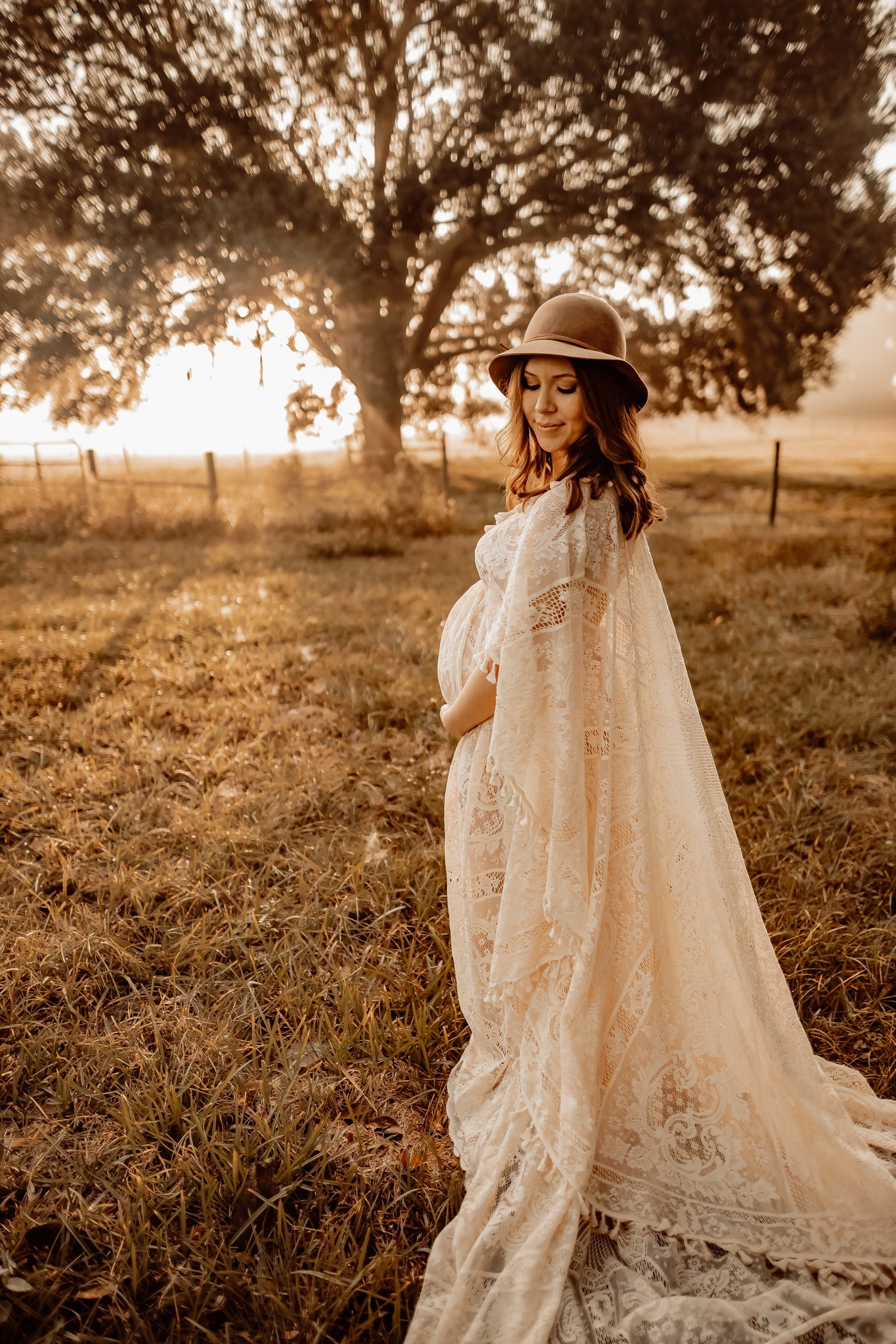 Lace Boho Gown with Cape - maternity photoshoot dress