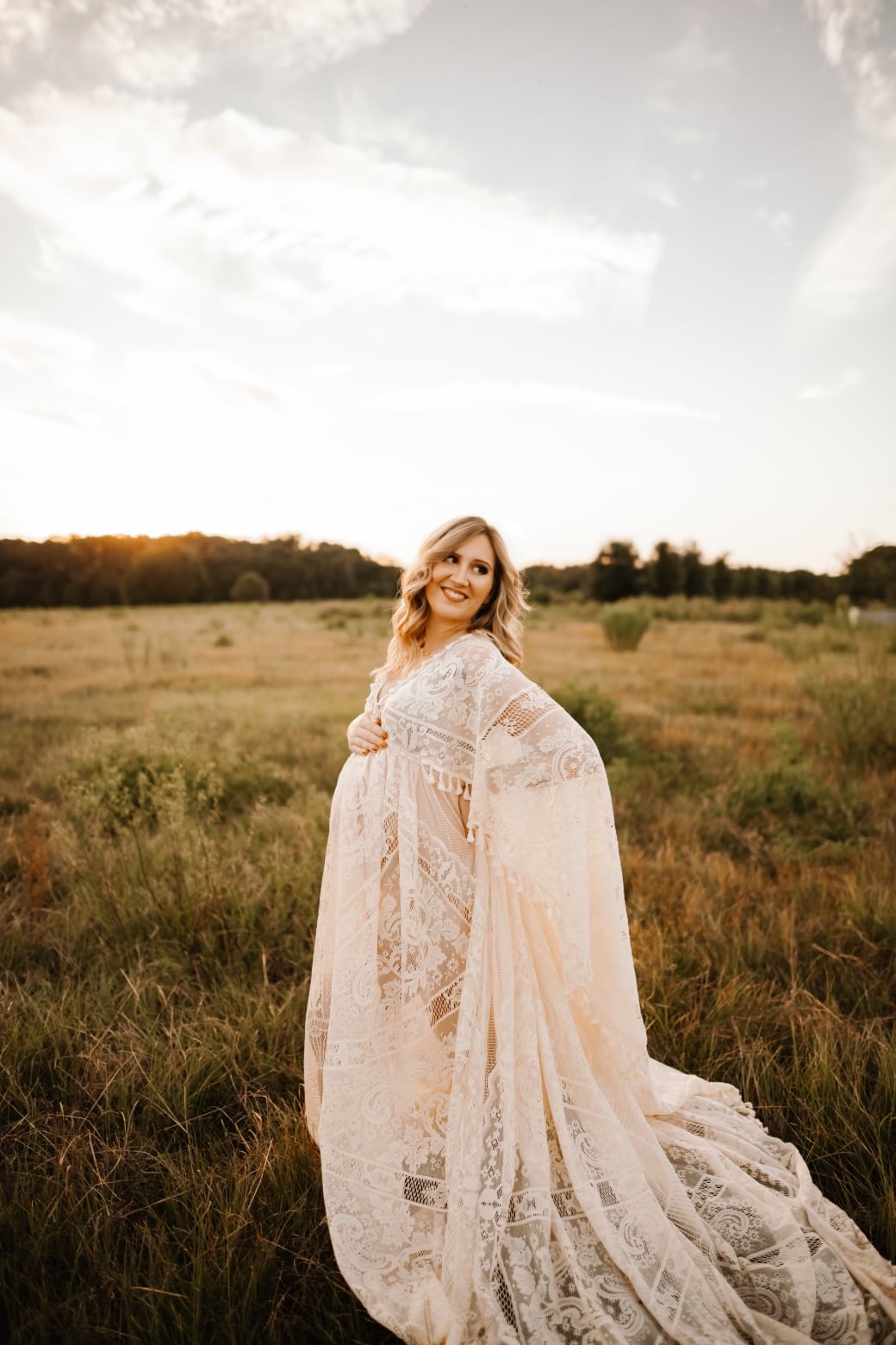 Lace Boho Gown with Cape - maternity photoshoot dress
