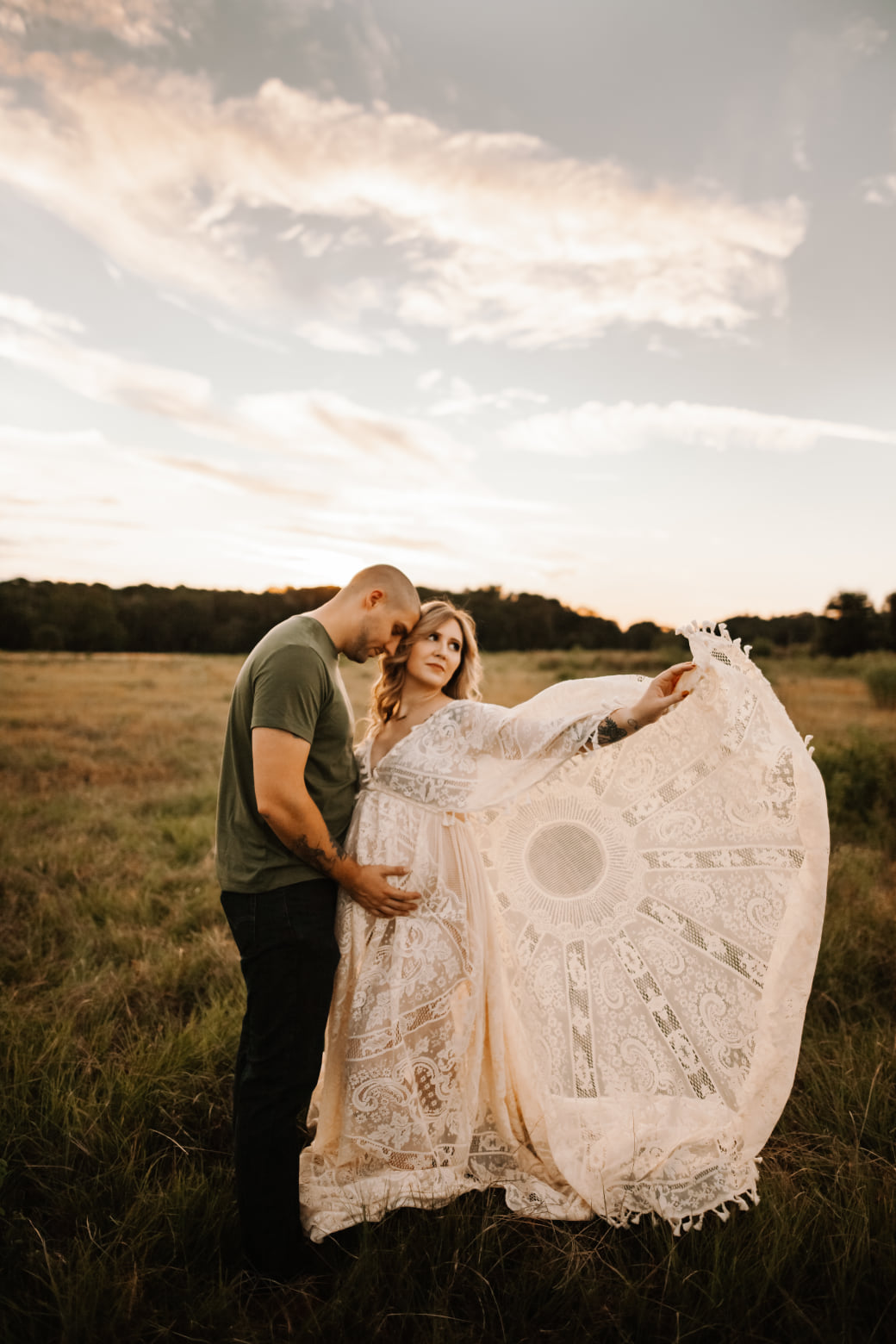 Lace Boho Gown with Cape - maternity photoshoot dress