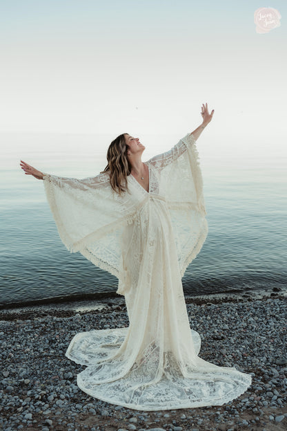 Boho Lace Maternity Gown with Tassels - maternity photoshoot dress