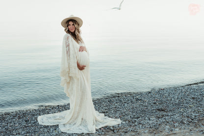 Boho Lace Maternity Gown with Tassels - maternity photoshoot dress