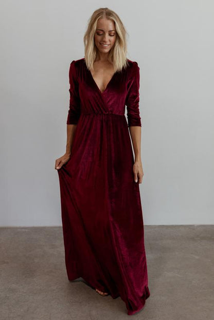 Mulberry Red Velvet Maxi Dress - XL - maternity photoshoot dress
