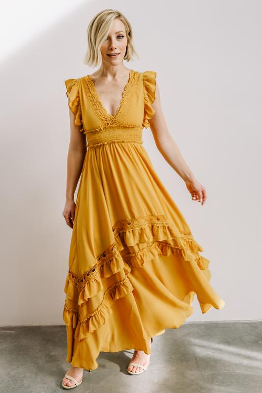 Mustard Ruffle Maxi Dress - XL - 