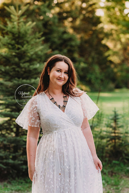 White Embossed Maxi - Large - maternity photoshoot dress