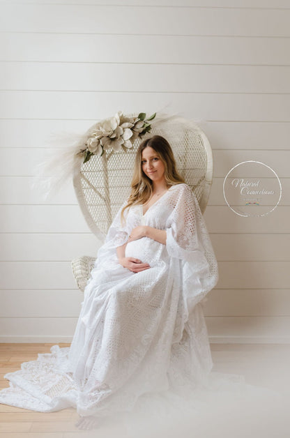 Romantic Lace Boho Gown - maternity photoshoot dress