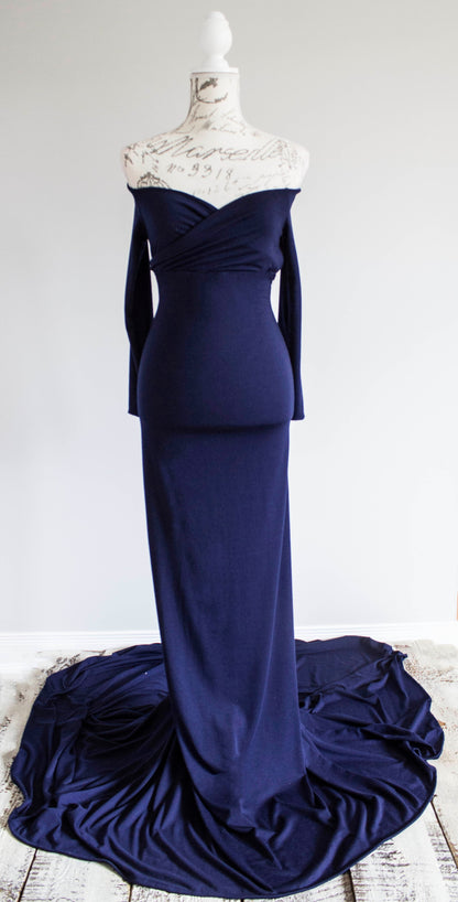 Navy Blue Fitted Gown - maternity photoshoot dress