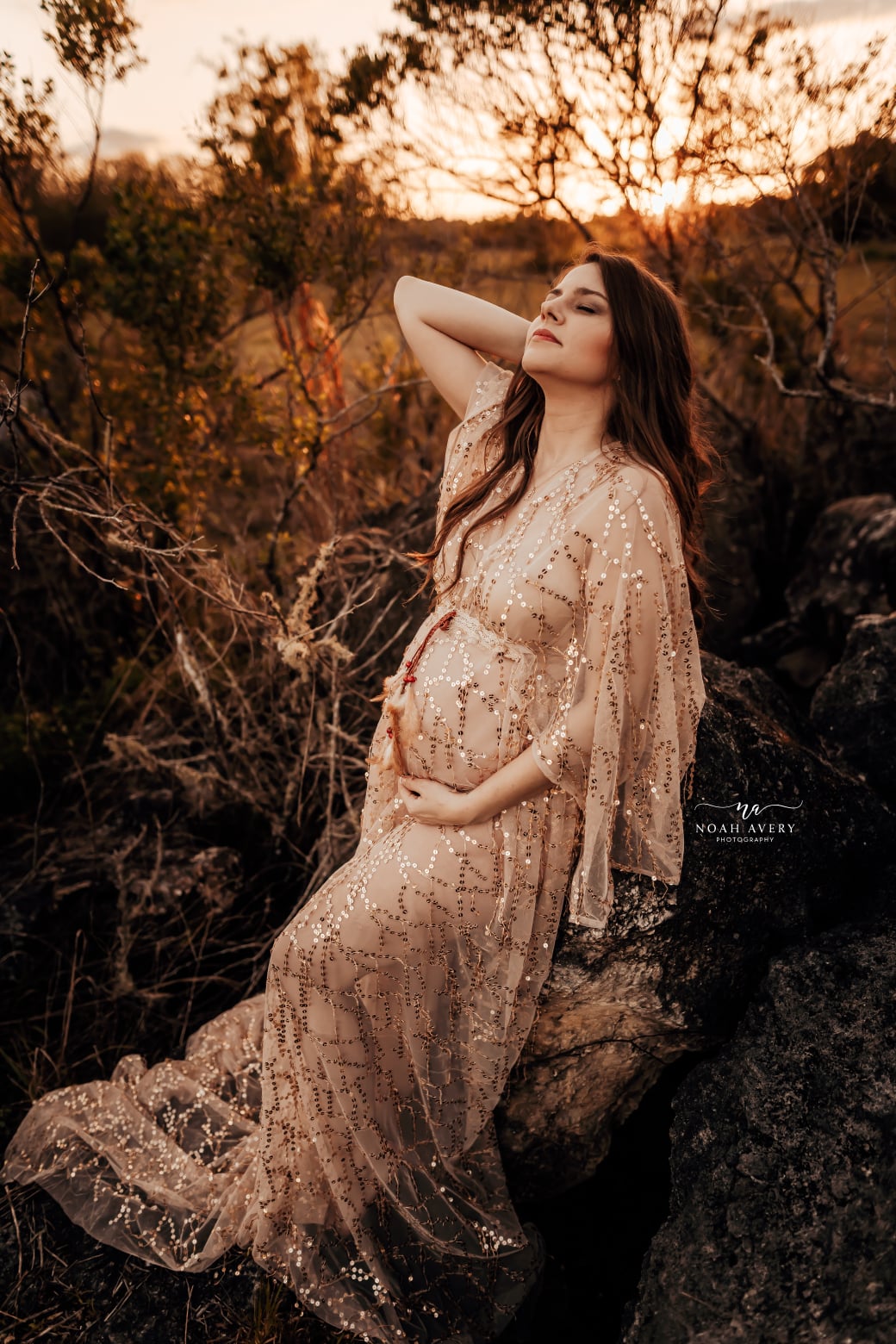 Boho Gold Sequin Maternity Dress - maternity photoshoot dress