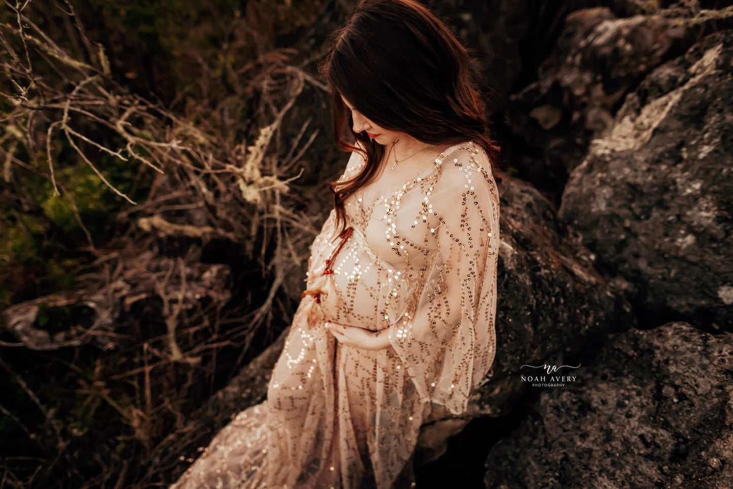 Boho Gold Sequin Maternity Dress - maternity photoshoot dress
