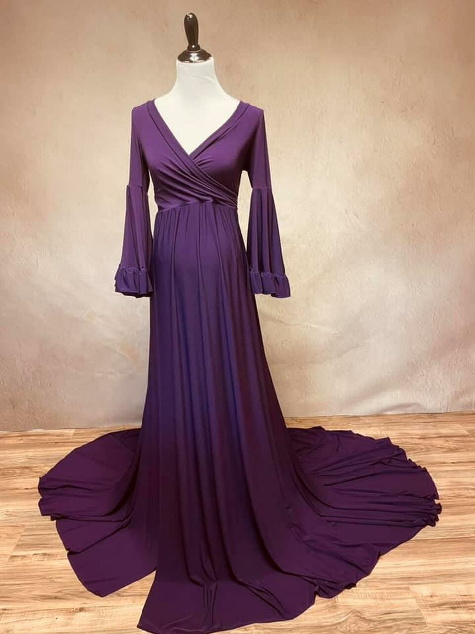 Plum Purple Flowy Gown - maternity photoshoot dress