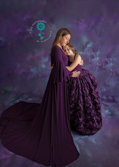 Plum Purple Flowy Gown - maternity photoshoot dress