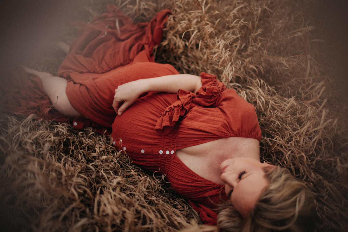 Rust Ruffle Me Open Reclamation Gown