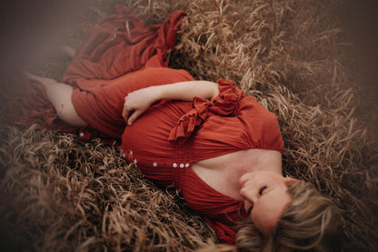Rust Ruffle Me Open Reclamation Gown