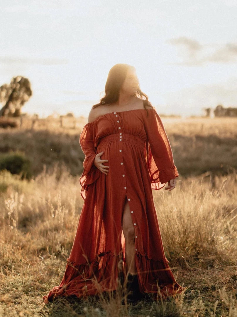Rust Ruffle Me Open Reclamation Gown