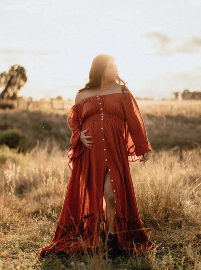 Rust Ruffle Me Open Reclamation Gown