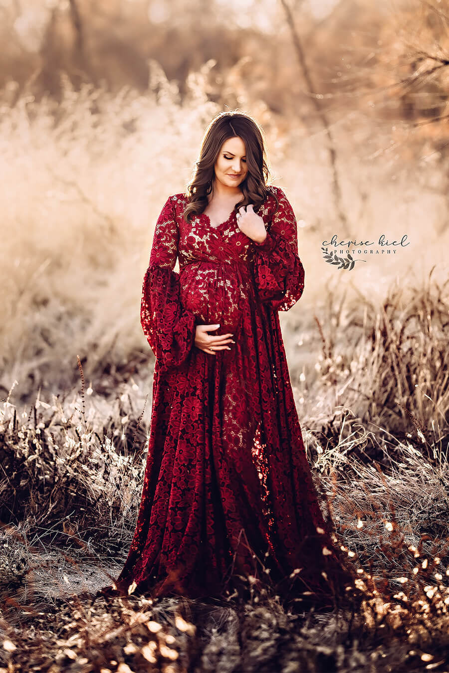 Red Lace Sunflower Dress - maternity photoshoot dress