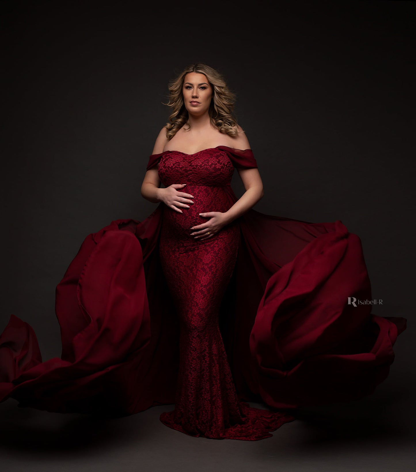 Red Lace Papoula Gown - maternity photoshoot dress