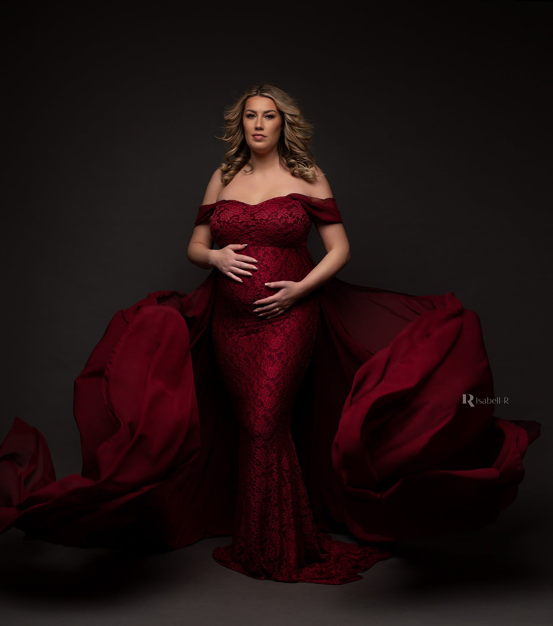 Red Lace Papoula Gown - maternity photoshoot dress