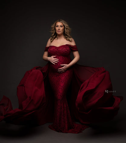 Red Lace Papoula Gown - maternity photoshoot dress
