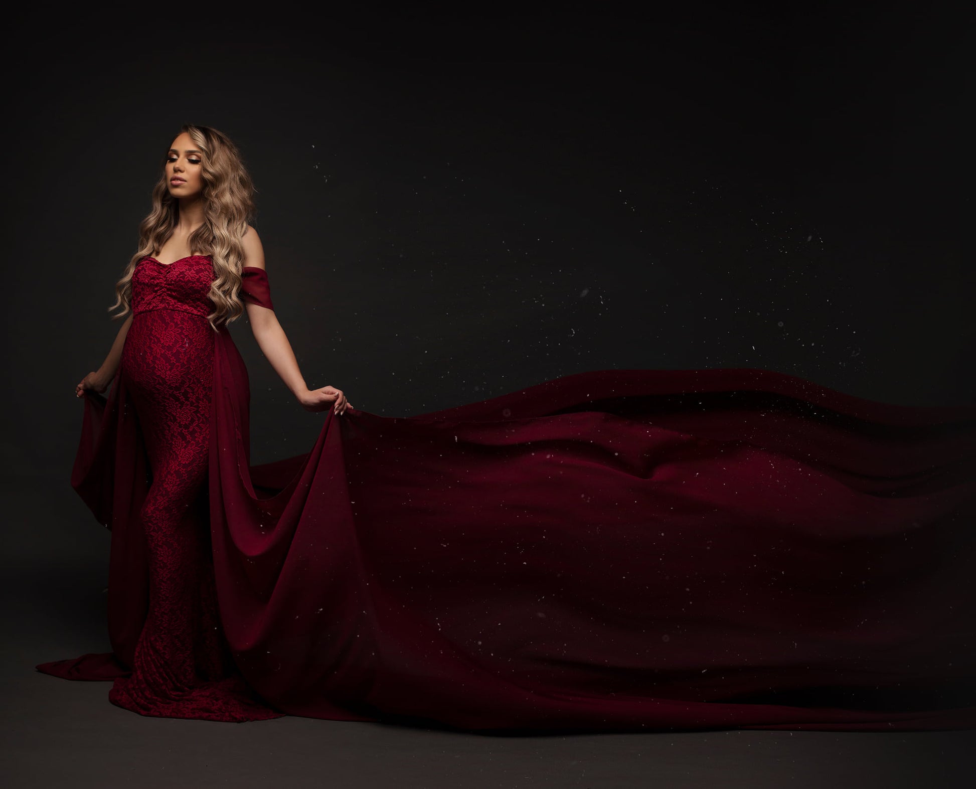 Red Lace Papoula Gown - maternity photoshoot dress