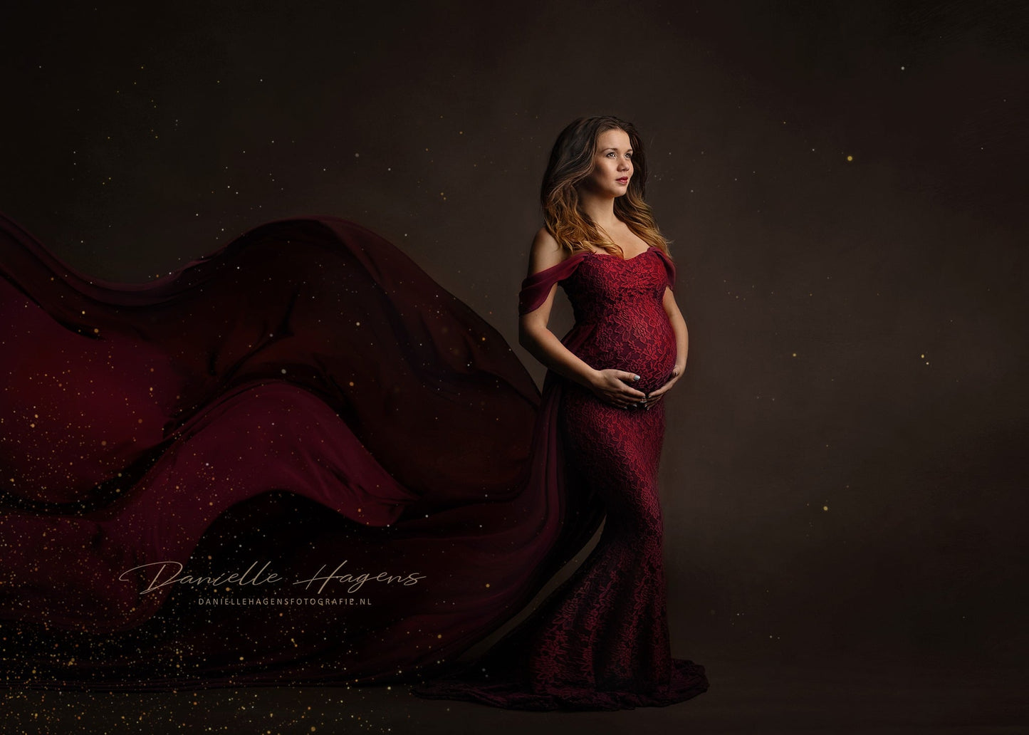 Red Lace Papoula Gown - maternity photoshoot dress