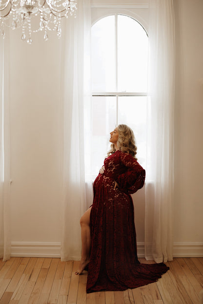 Red Lace Sunflower Dress - maternity photoshoot dress